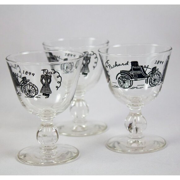 Horseless Carriage Liquor Cocktail Cordial Glasses Packard 1899 Libbey Set of 3 - Picture 1 of 5